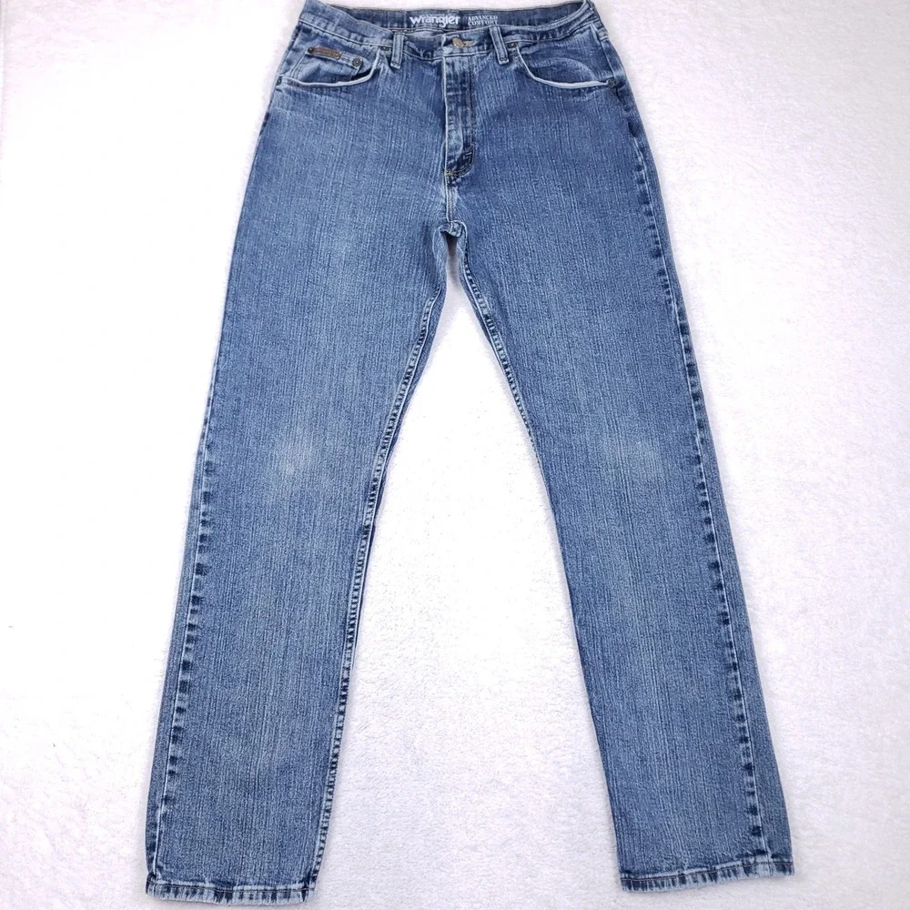 Wrangler Advanced Comfort Mens Straight Leg Jeans Medium Wash Blue 32x32* Cowboy
